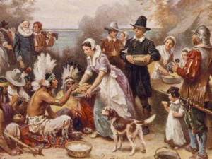 1932 Painting of Pilgrims and Indians at First Thanksgiving
