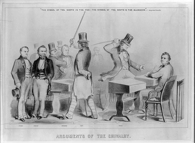 Winslow Homer drawing of Rep. Preston beating Sen. Sumner. 