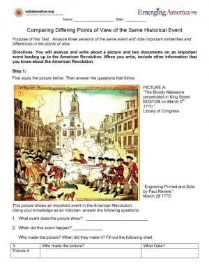 Worksheet with image of Boston Massacre