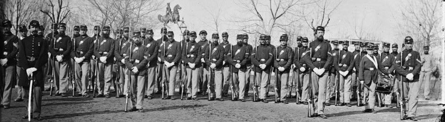 Washington, D.C. Company I, 10th Veteran Reserve Corps, at Washington Circle stands at attention. 