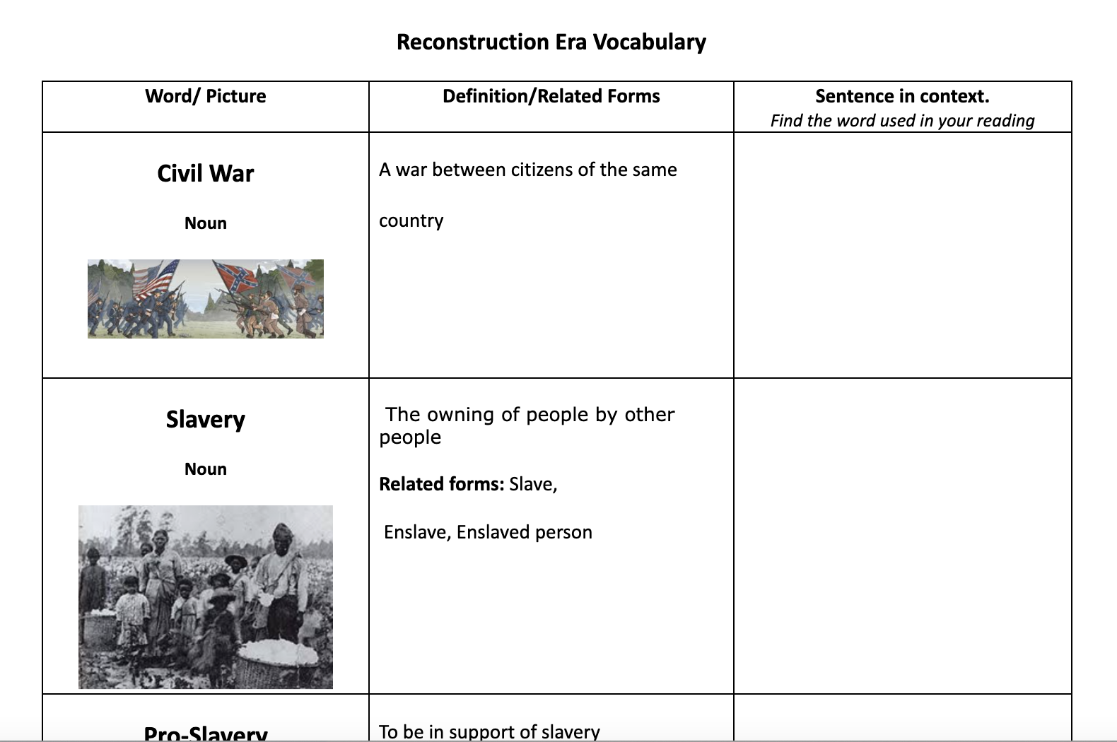 picture glossary of history vocabulary