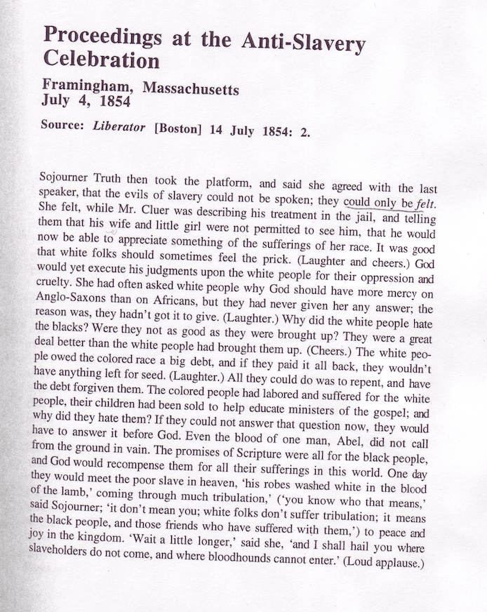 Liberator article of Sojourner speech