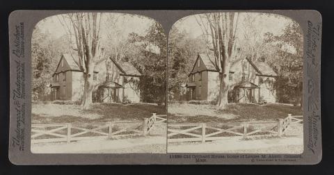 Stereograph of the cozy home of Louisa May Alcott, author of Little Women.