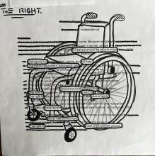 A "blackout poem" shows the text that highlights what the student thinks the declaration is about - a drawing of a wheelchair is included