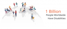 1 Billion People Worldwide Have Disabilities - A drawing shows drawings of diverse people with varied disabilities across the globe