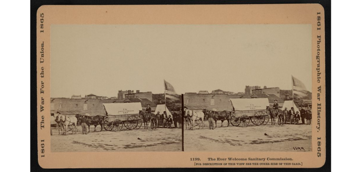 2 side-by-side duplicate photos of horses hitched to covered wagons 