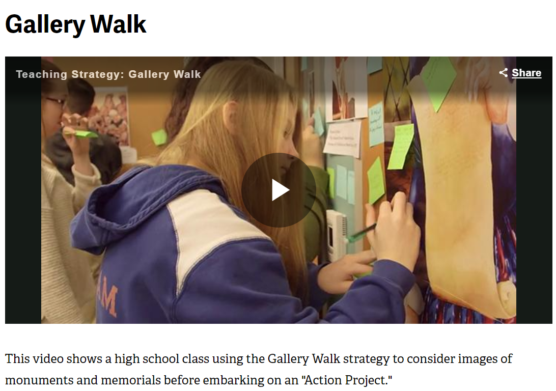 Screenshot of Gallery Walk video from Facing History