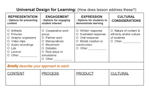 Chart with check boxes for features of a lesson 