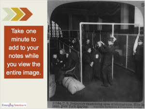 Slide shows a photo from Ellis Island