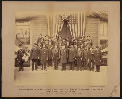 Surviving Members of the First Company Raised in the United States for the Suppression of the Rebellion. Left Cambridge, Mass., April 17, 1861. Celebration of the 25th Anniversary, April 17, 1886 / Whitney & Son, Photo.