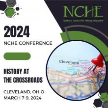 "History at the Crossroads" logo for NCHE 2024 conference 