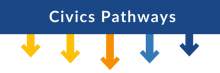 Civics Pathways logos shows multicolored arrows indicating movement on multiple paths