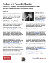 A screenshot of a student research guide Google Doc on Asylums and Mental Health.